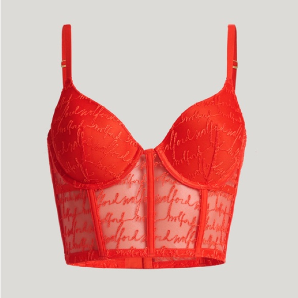 WOLFORD Logo Obsessed Bustier Bra in Red Glow